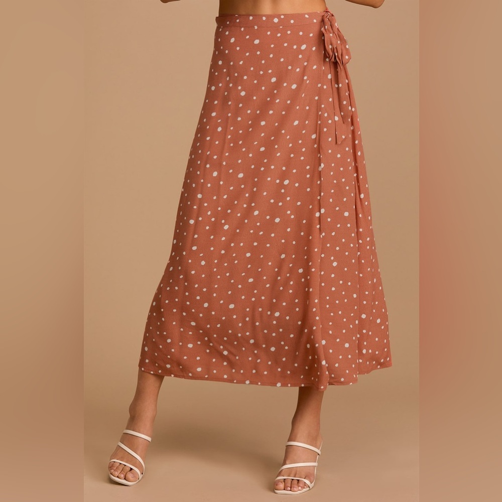 Strolling Through Summer Rust Red Polka Dot Midi Wrap Skirt